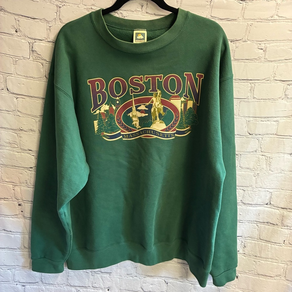 Vintage Boston Massachusetts Green Crewneck Sweatshirt Size XL Anvil Knits‎ GUC
